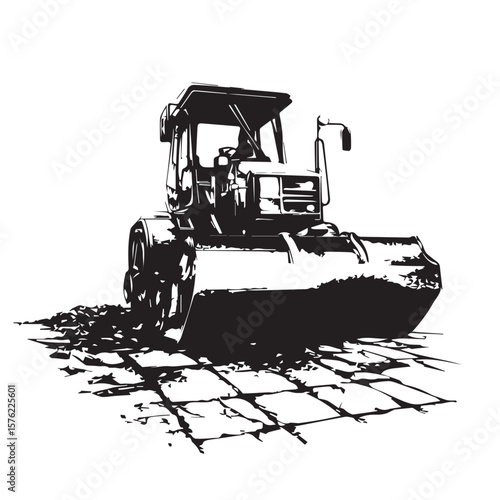 asphalt paver isolated on white