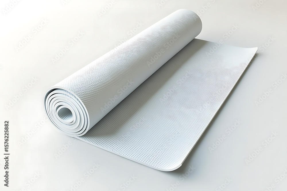 Fototapeta premium A white yoga mat is rolled and unrolled, isolated on white background