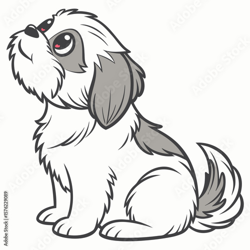 Adorable cartoon puppy with expressive eyes and fluffy fur sitting with a gentle posture conveying innocence and charm in a charming illustration