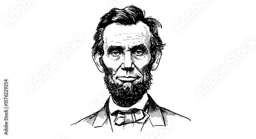 vintage ink sketch portrait of Abraham Lincoln black and white illustration

