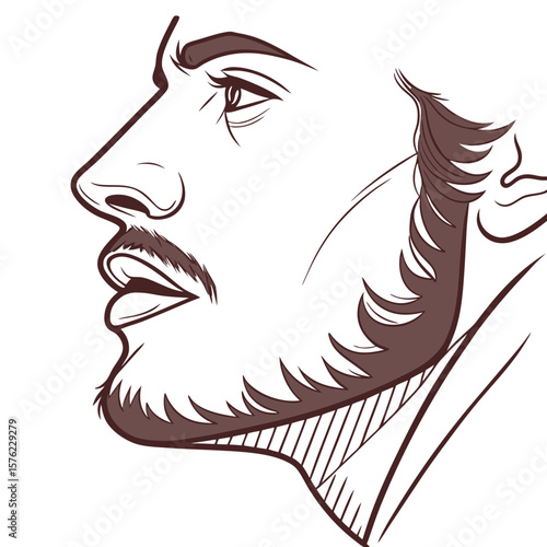 Contemporary line art illustration of a contemplative man with textured beard and flowing hair encapsulating thoughtful expression