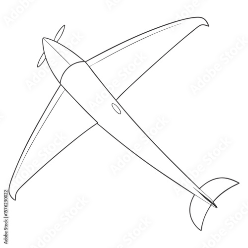 Minimalist line drawing of a modern glider aircraft with sleek aerodynamic contours and streamlined design emphasizing simplicity and elegance in