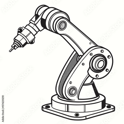 illustration of a robotic arm used in industrial automation and manufacturing processes with detailed mechanical components and articulating joints