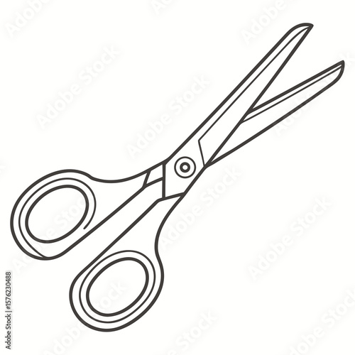 Minimalistic line drawing of open scissors highlighting their simple yet essential design for cutting tasks in arts and crafts equipment