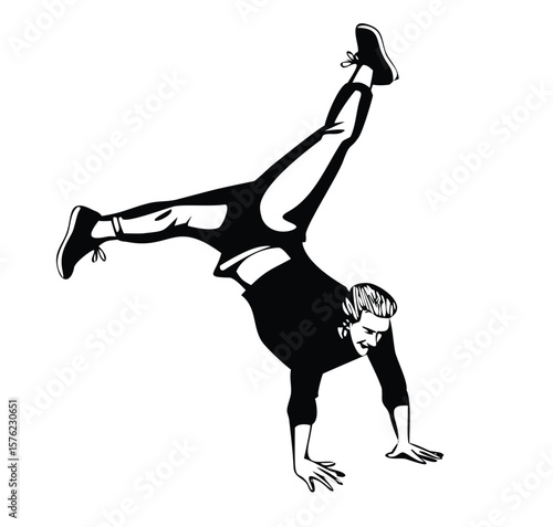 B-boy Breakdancer Breakdancing in Pop Art Comic Style. Retro Vector Illustration of Urban Dance Poses