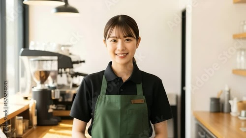 Smiling Young Japanese Café Floor Staff Greeting Guests