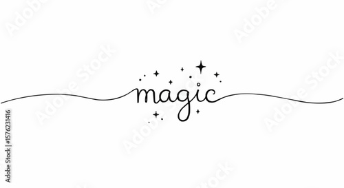 The word magic with starry background illustration.