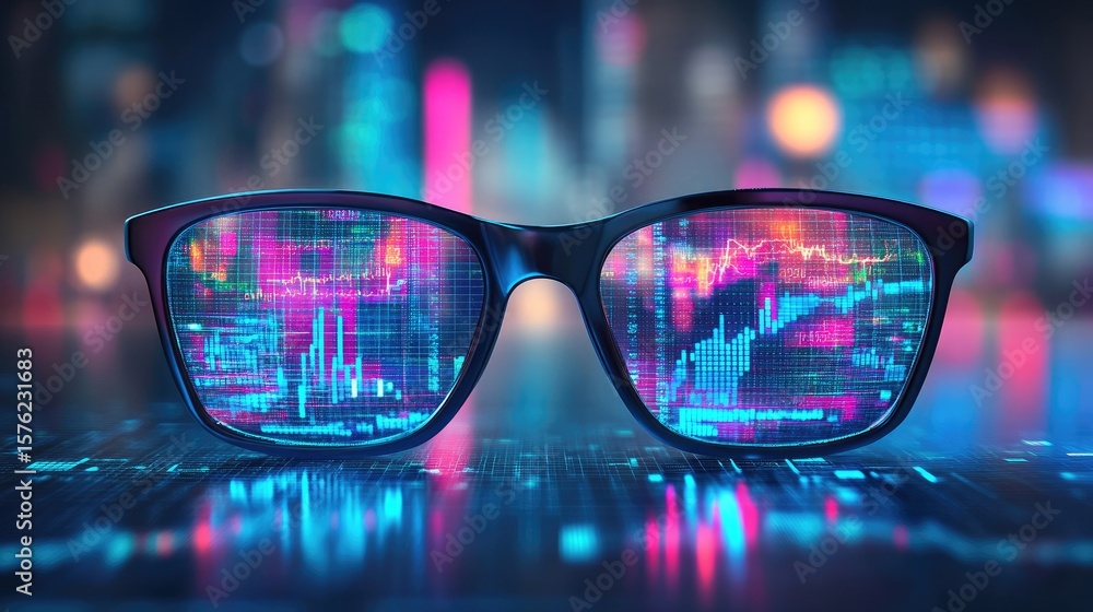 Financial data reflected in eyeglasses. Financial data reflected in eyeglasses.