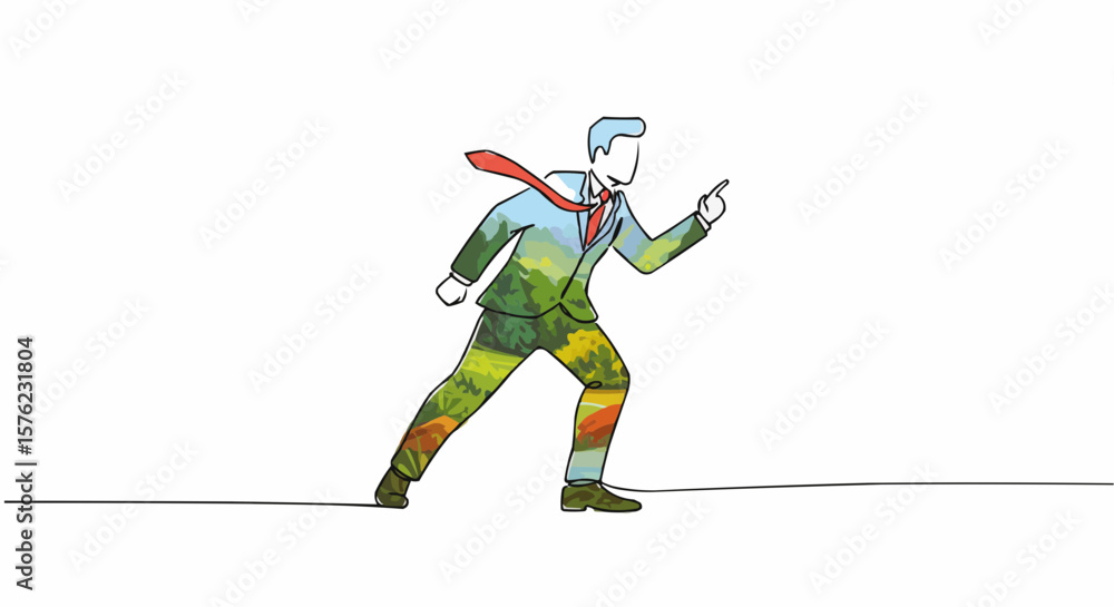 Obraz premium An illustration of businessman wearing a landscape patterned suit.