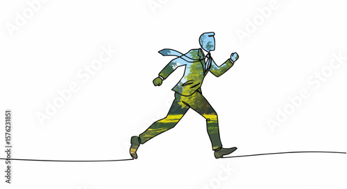 A running person silhouette with a background of nature.