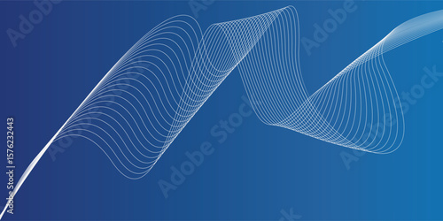 Modern simple art nice light abstract glowing wave lines on dark blue background. Dynamic wave pattern. Modern flowing wavy lines. Futuristic technology concept background