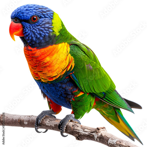 Rainbow Lorikeet in a Natural Perch Pose with Head Tilted, Transparent Background