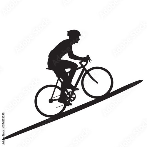 Silhouette illustration of cyclist riding up a hill
