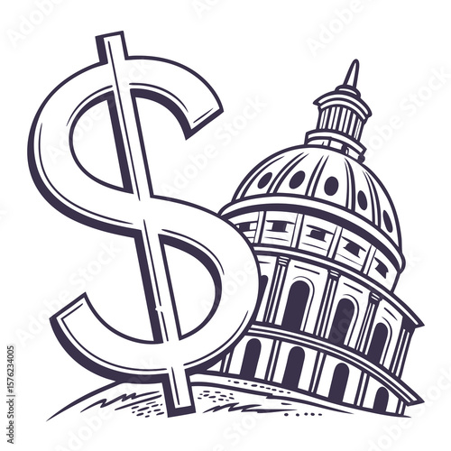Iconic dollar sign intertwined with capitol building symbolizing financial influence and government intersection in modern economy analysis
