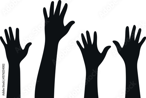 Silhouette of Raised Hands Representing Participation