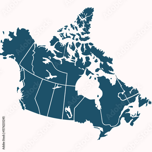 Minimalist Artistic Map of Canada Highlighting Its Unique Geographic and Regional Features in Simplified Silhouette with Clear Borders for