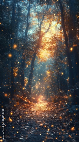Walking Through Magical Forest Path with Glowing Lights