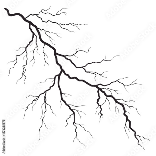Dramatic black and white lightning bolt striking through the sky illustrating natural power and electrical energy in a minimalist art style