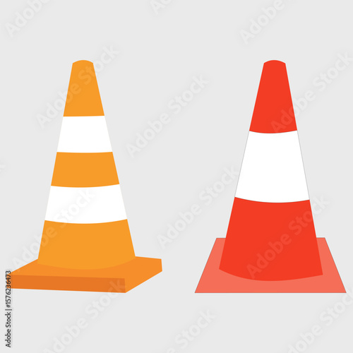 Set of traffic cone icon. Construction barrier sign business concept.