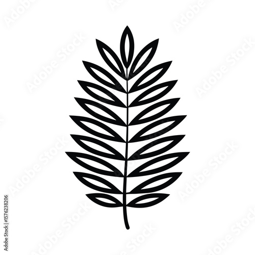 Stylized black fern frond with simple outline on a white background