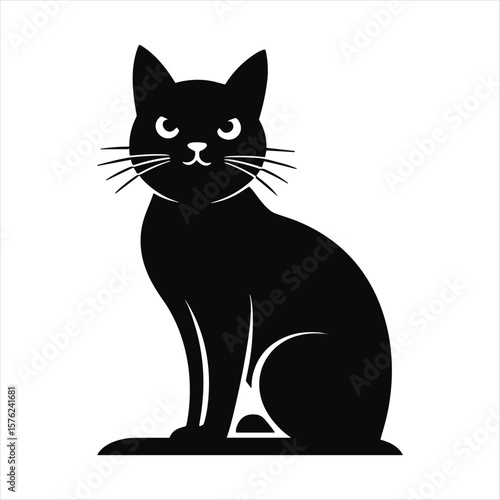 Black cat silhouette sitting with white eyes and whiskers animal 1