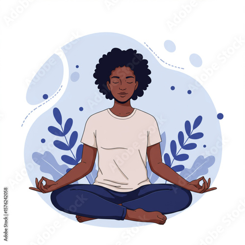 Woman Meditating in Lotus Position Illustration