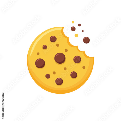 A single chocolate chip cookie with a bite taken out