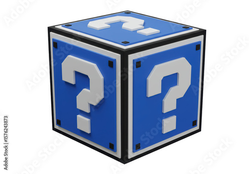 Isolated Blue and White Question Mark Block
