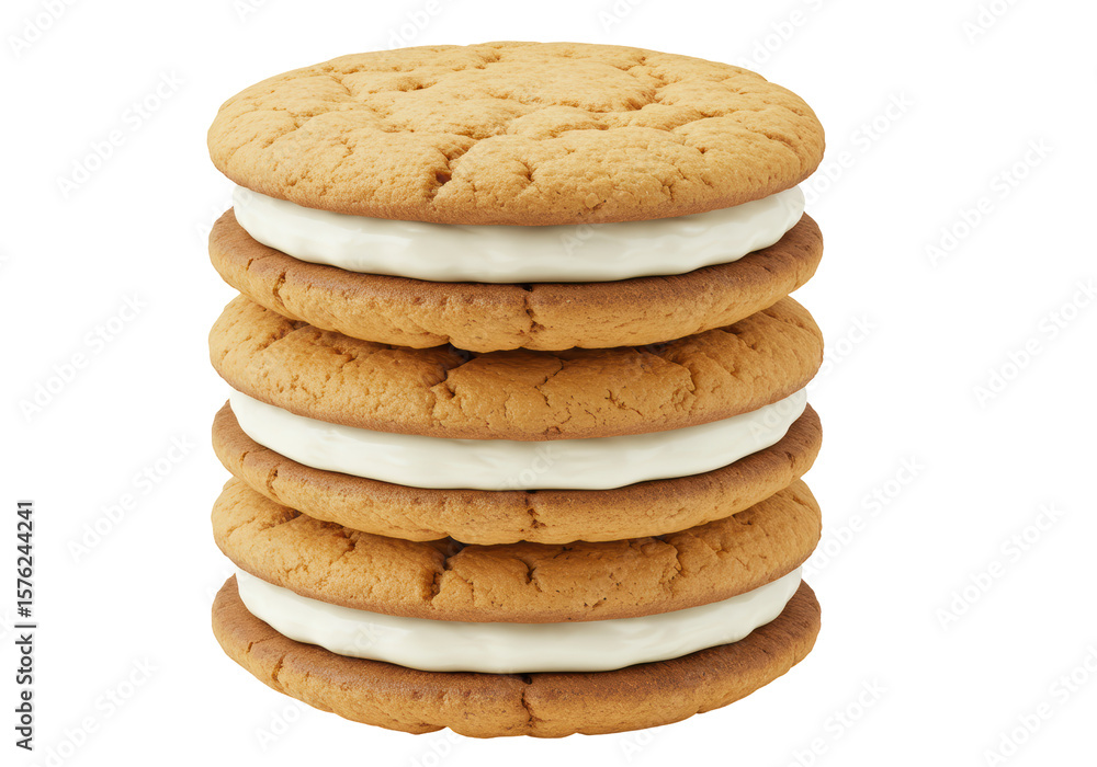 Isolated Tower of Stacked Cream Filled Ginger Cookies Isolated Tower of Stacked Cream Filled Ginger Cookies