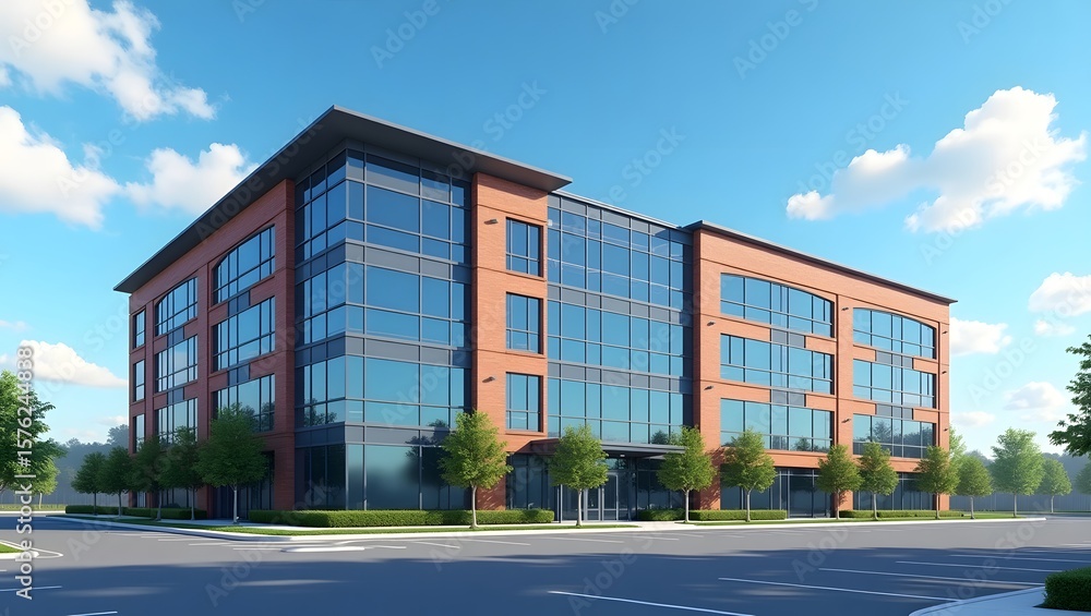 Obraz premium Modern office building with blue sky in urban cityscape