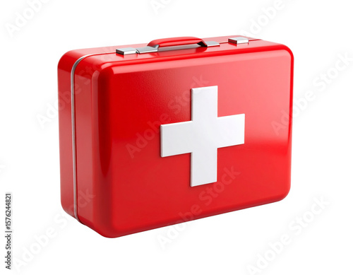  Classic Red First Aid Kit with White Cross – Isolated on White Background