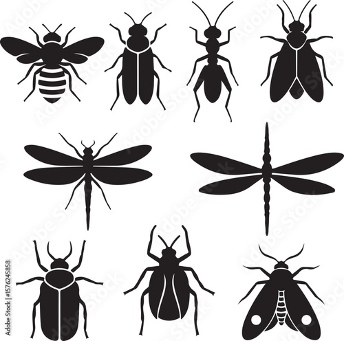 Insect Silhouette Icon Pack – Diverse Bug Shapes for Nature & Science Themes