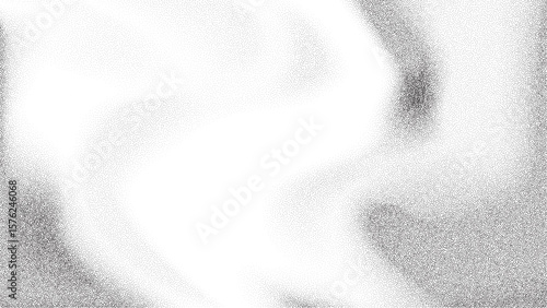 Noise gradient grain background with abstract black and white effect. Paint vector brush dots and shapes on grainy sand paper. Wavy spray grunge with dark space circles and vintage splatter fluid.