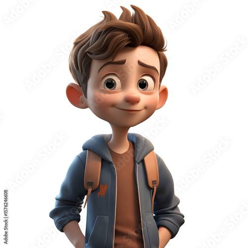 Happy 3d student boy with books on white background PNG