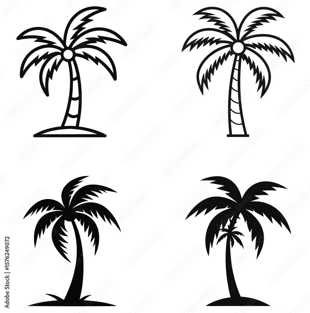 Fototapeta premium set of palm trees silhouettes