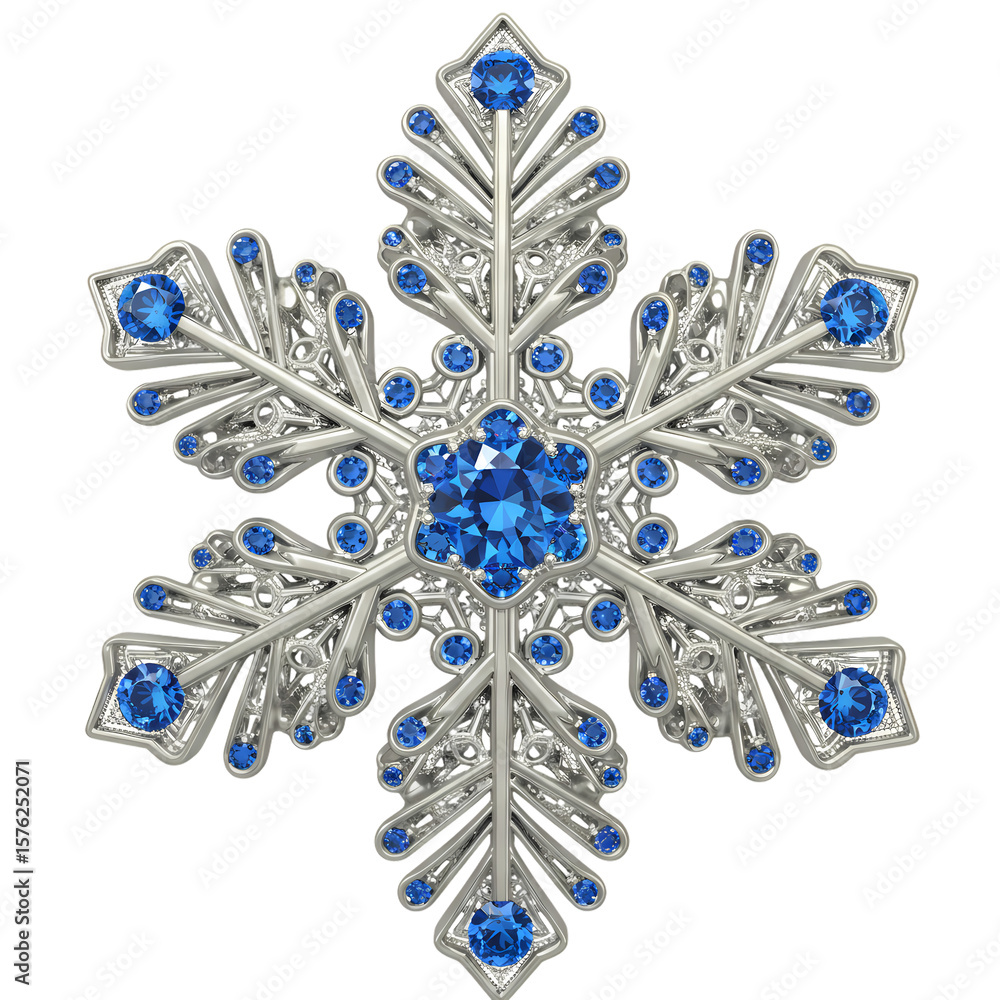 Fototapeta premium Sapphire Snowflake Ornament A Winter Jewel isolated on transparent background