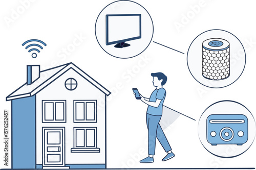 "Vector scene showing smart home devices