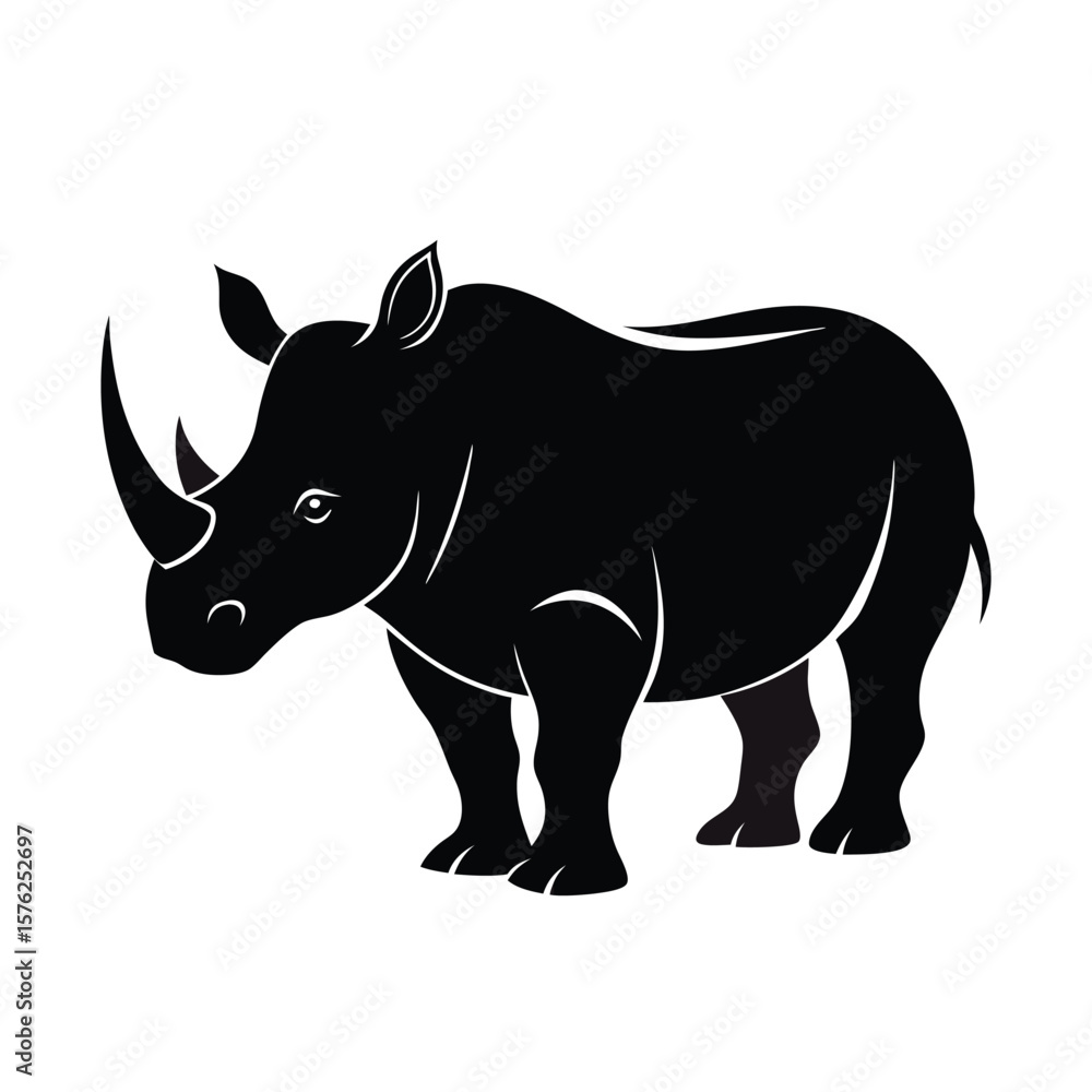 Fototapeta premium Rhinoceros Silhouette Vector – Side View Wild Animal Icon Design