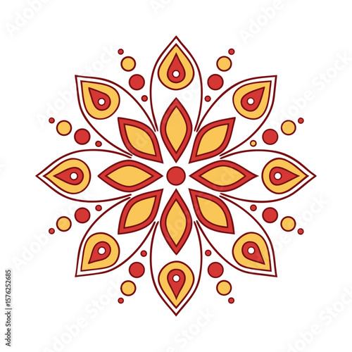 Diwali Rangoli Design — Radial Pattern with Diyas and Petals