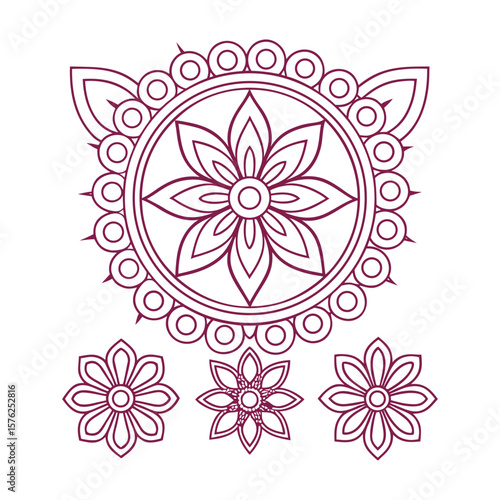 Traditional Rangoli Border Elements Set — Floral and Geometric