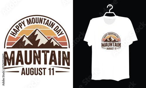 Retro Style Mountain Day Poster Featuring Bold Typography and Landscape