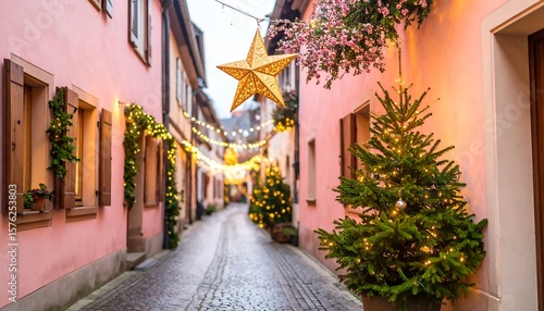 Fototapeta Naklejka Na Ścianę i Meble -  Festive European alleyway at Christmas