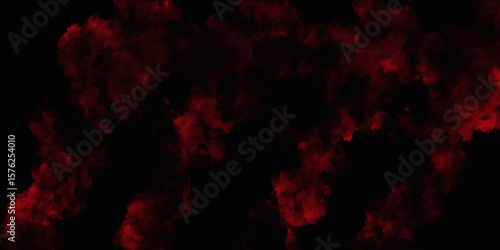 Red color powder explosion isolated on black background. Colorful dust explode. Paint Holi, dust particles splash. Network concept with spray. Futuristic technology element. 3D rendering.