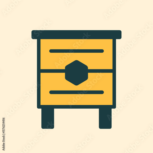 Yellow wooden nightstand with two drawers in minimalist style  