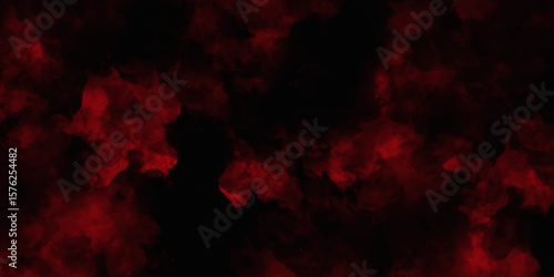 Red color powder explosion isolated on black background. Colorful dust explode. Paint Holi, dust particles splash. Network concept with spray. Futuristic technology element. 3D rendering.