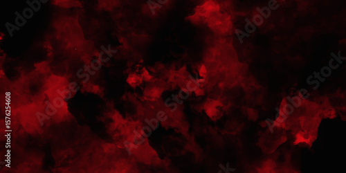 Red color powder explosion isolated on black background. Colorful dust explode. Paint Holi, dust particles splash. Network concept with spray. Futuristic technology element. 3D rendering.