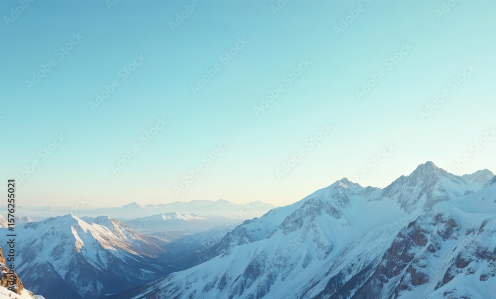 Fototapeta premium Serene Mountain Landscape with Snow-Capped Peaks Under Clear Sky 