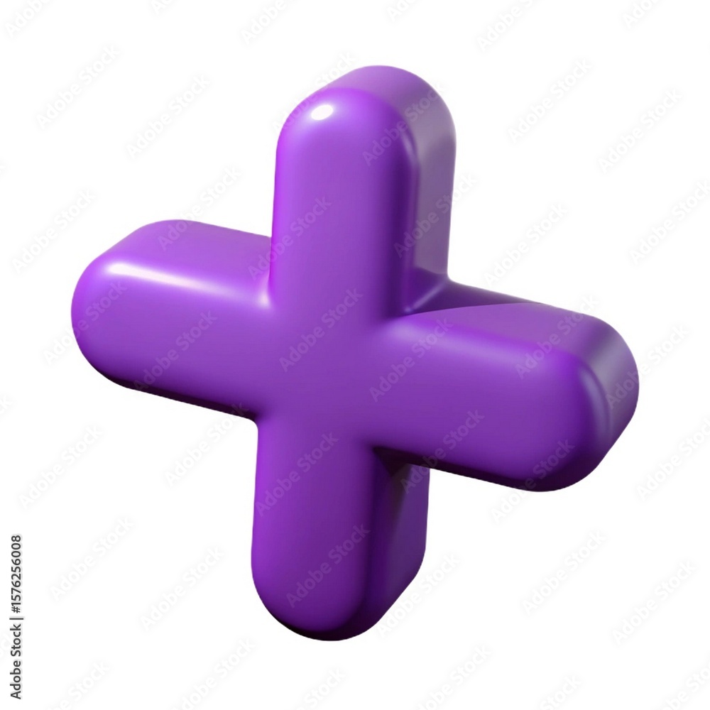 Obraz premium A purple 3d plus sign symbol, isolated on a white background