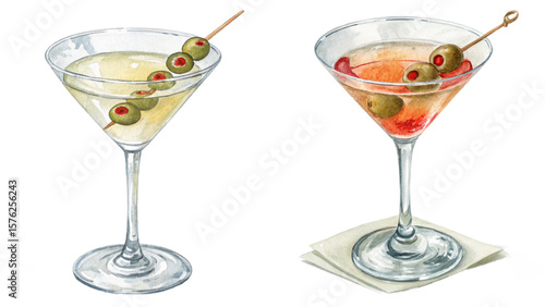 Watercolor Martini Cocktail PNG – Transparent Classic Drink Illustration