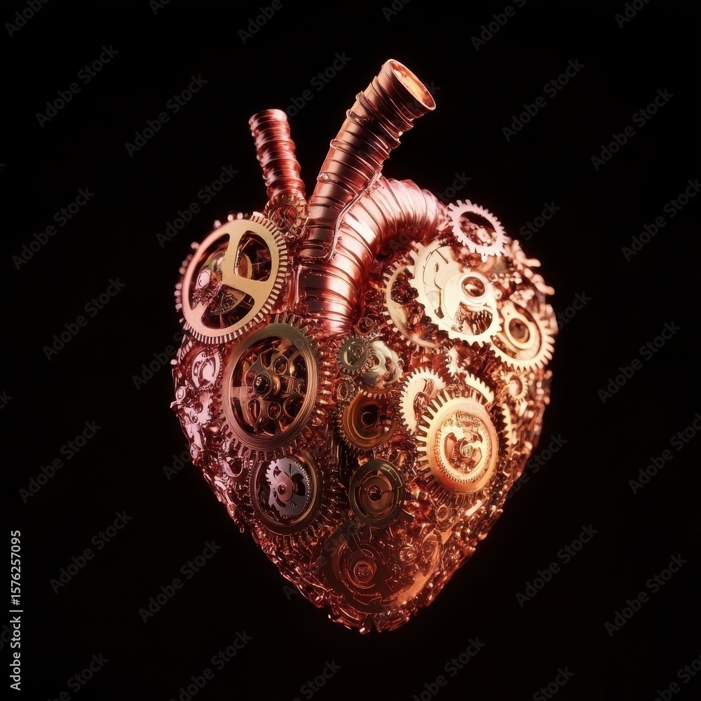 Obraz premium Conceptual Human Heart Made of Interconnected Gears and Mechanisms